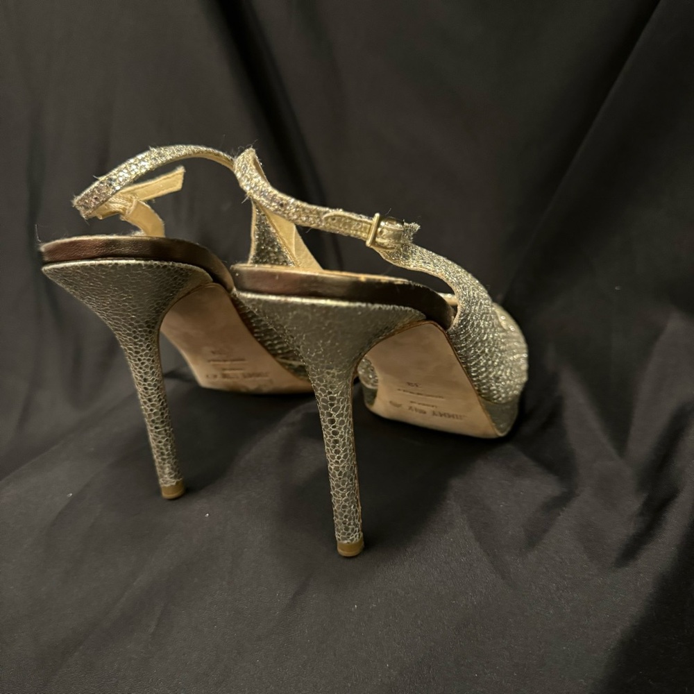 Authentic Jimmy Choo Nova Champagne Glittery Peep Toe Slingbacks w/ Original Box - Picture 8 of 16